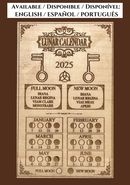 CALENDÁRIO LUNAR GRAVADO EM MADEIRA COM A CHAVE CELESTIAL