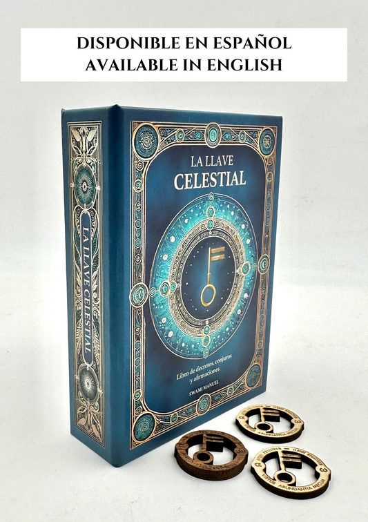 BOOK - THE CELESTIAL KEY + 3 WOODEN TALISMANS